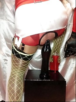 Slutty sissy fucks ass hole with big hand toy